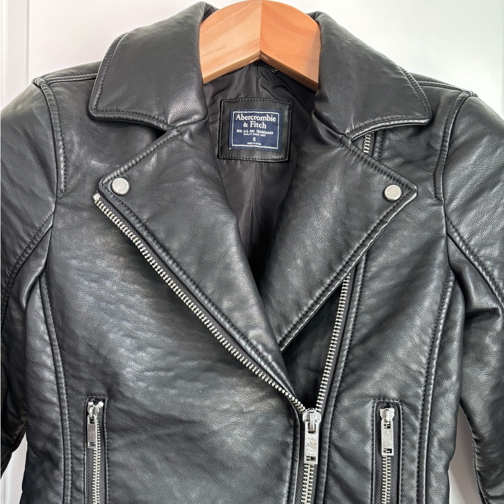 Abercrombie & Fitch Black Faux Leather Moto Jacket - Picture 3 of 9